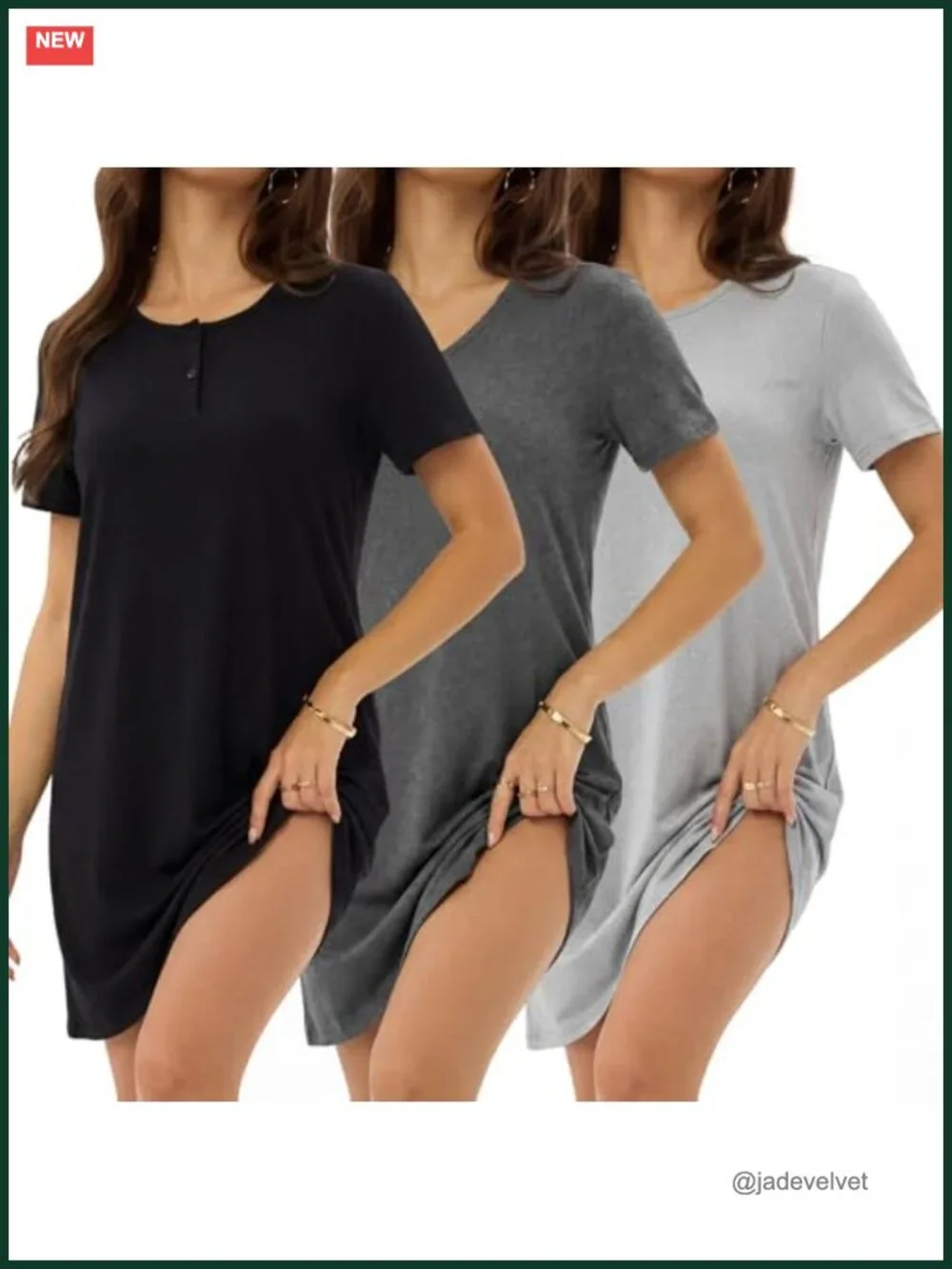 3 Pack Short Sleeve Nightgowns Women Sleepshirts Pajama Dress Soft Sleepwear